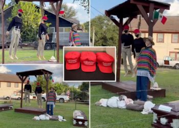 Halloween display sparks outrage over lynched mannequins in MAGA-like red hats, Mexican flag