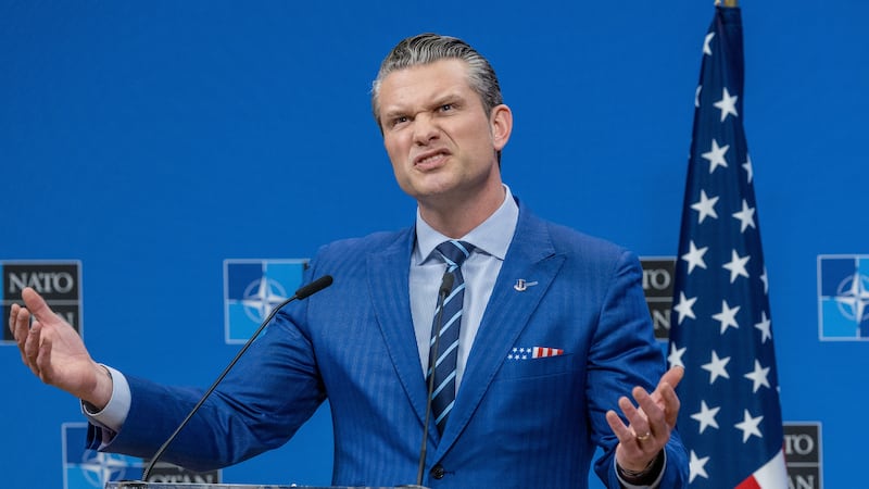BRUSSELS, BELGIUM - FEBRUARY 13: U.S. Secretary of Defence Pete Hegseth holds his closing press conference at the end of defense ministers' meetings at NATO headquarters on February 13, 2025 in Brussels, Belgium.