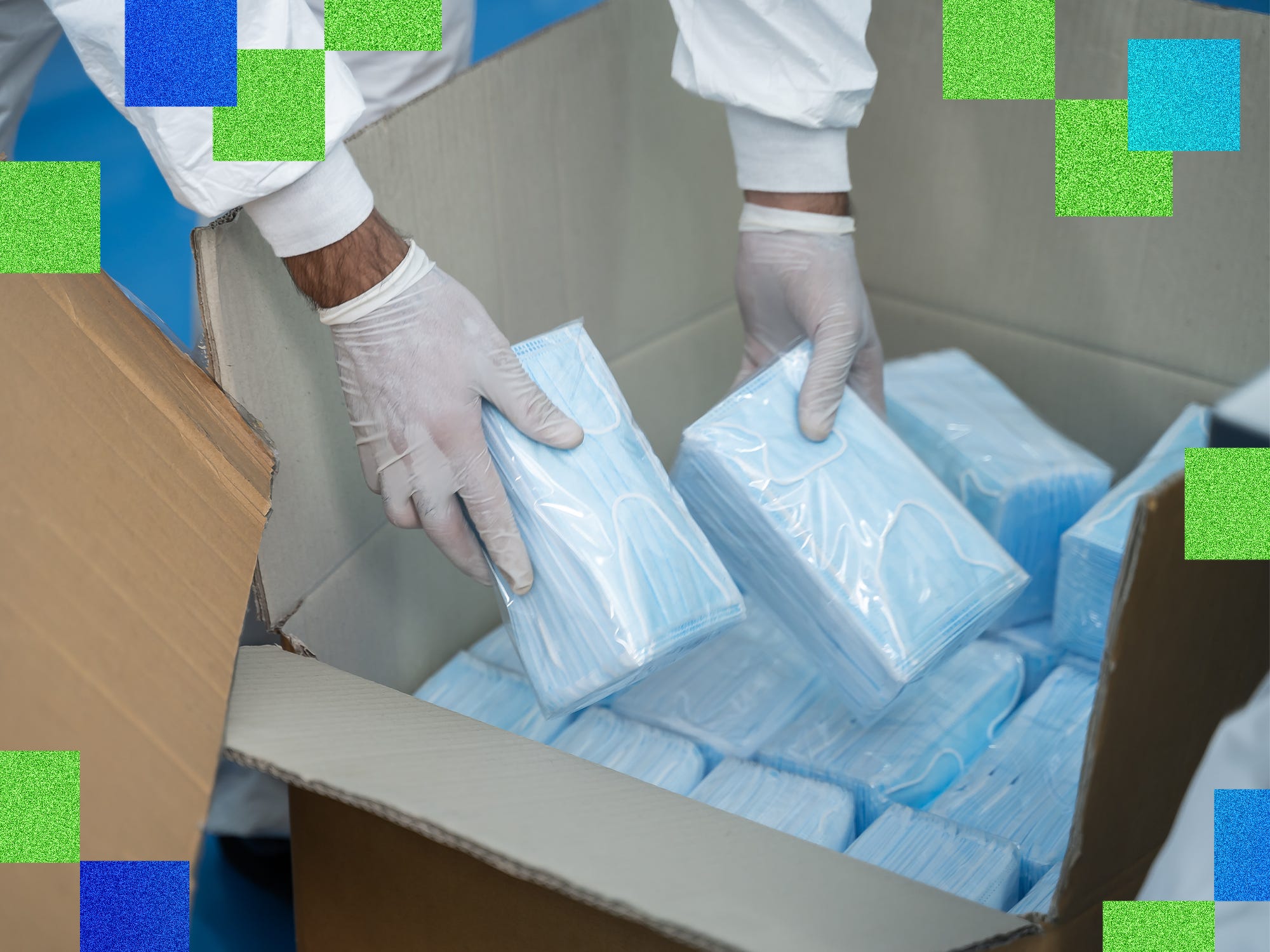 Packing surgical masks in cardboard box