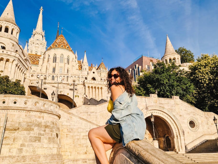The writer at Fisherman's Bastion in Budapest.