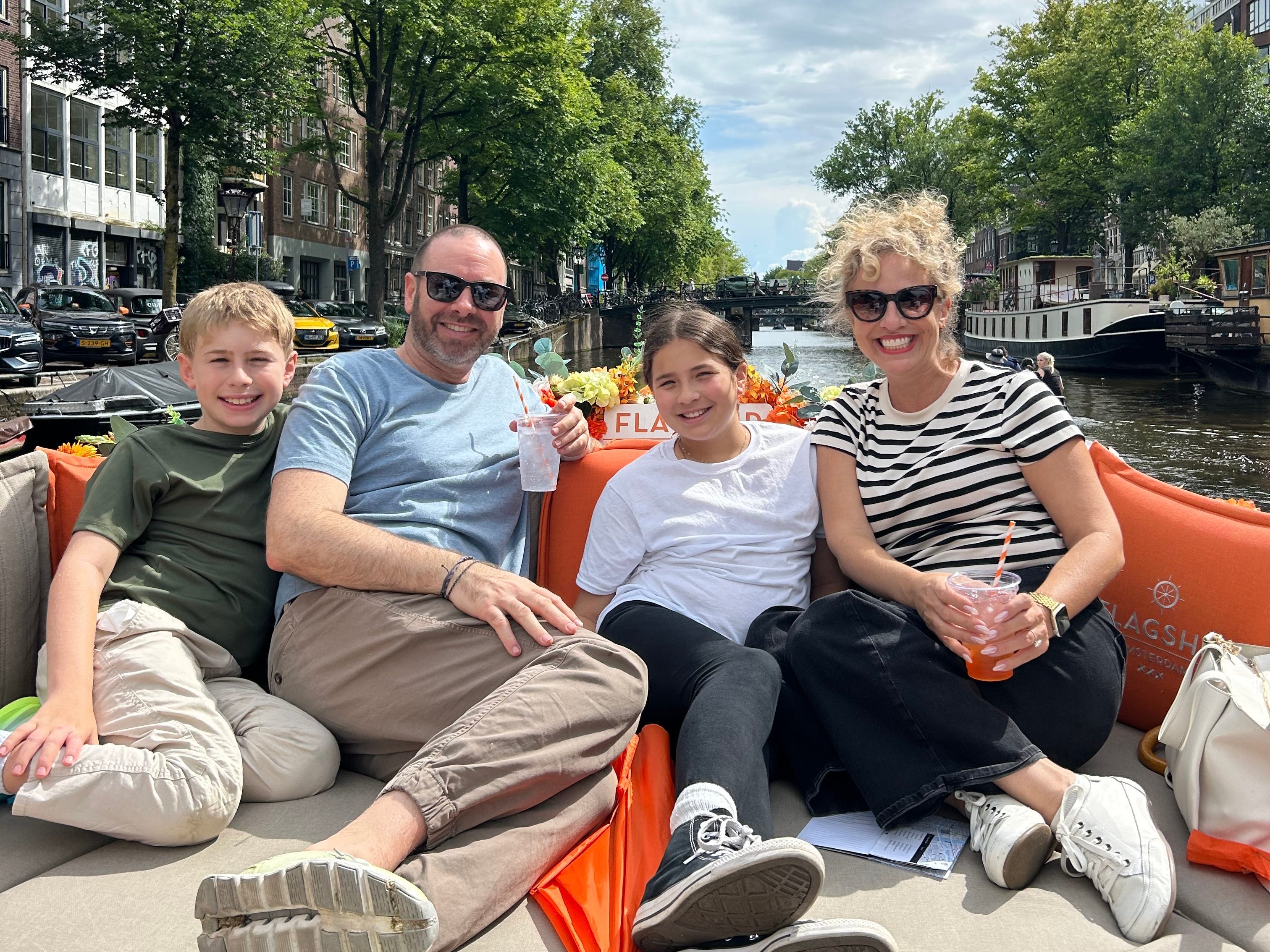 The author and her family on a canal cruise in Amsterdam.