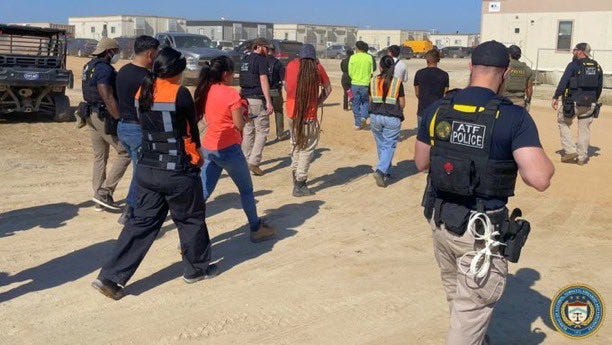 A photo published by ATF Atlanta of the DHS and ICE raid on a joint Hyundai-LG battery plant under construction in Georgia.