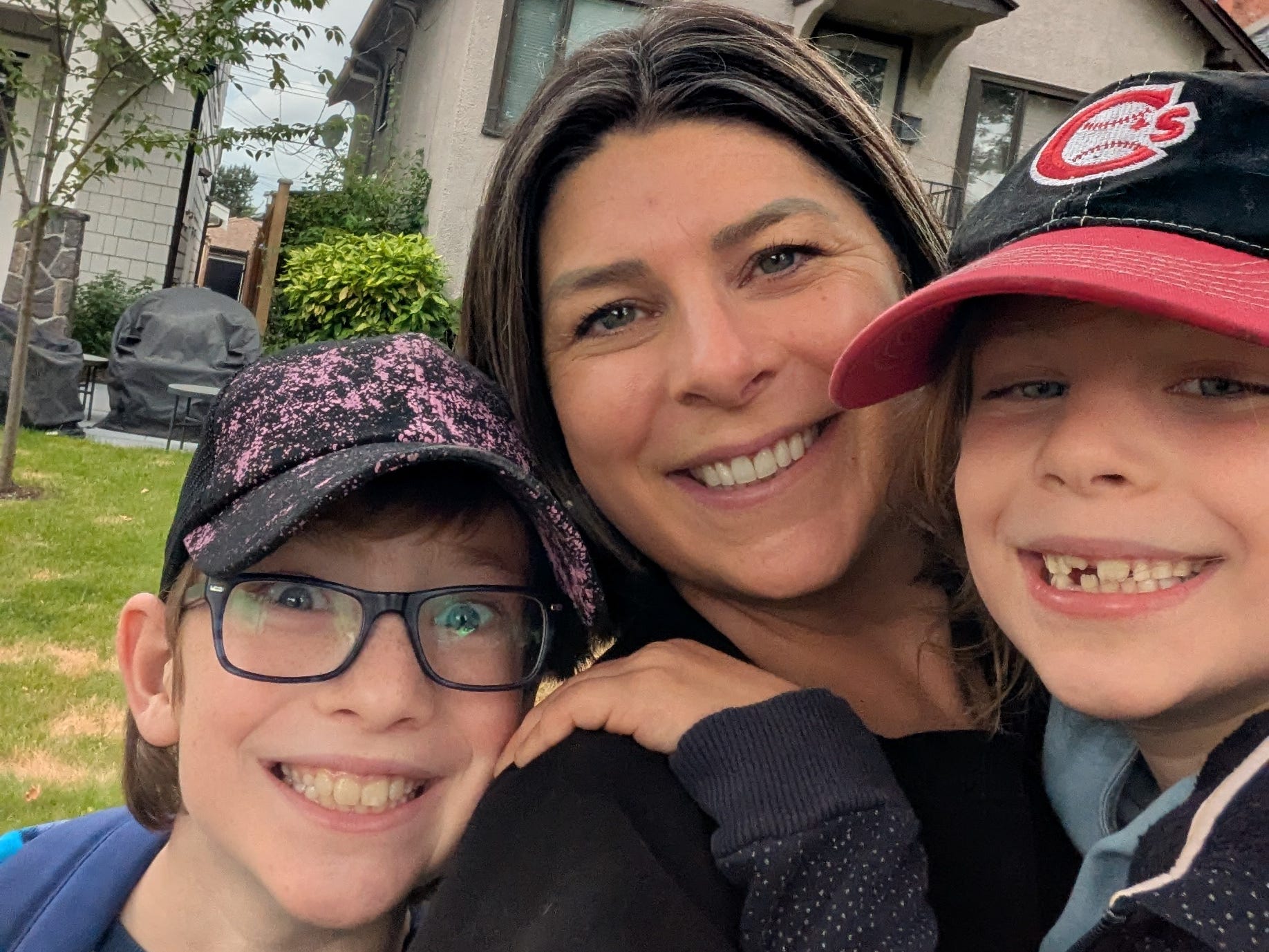 Mom with two kids selfie
