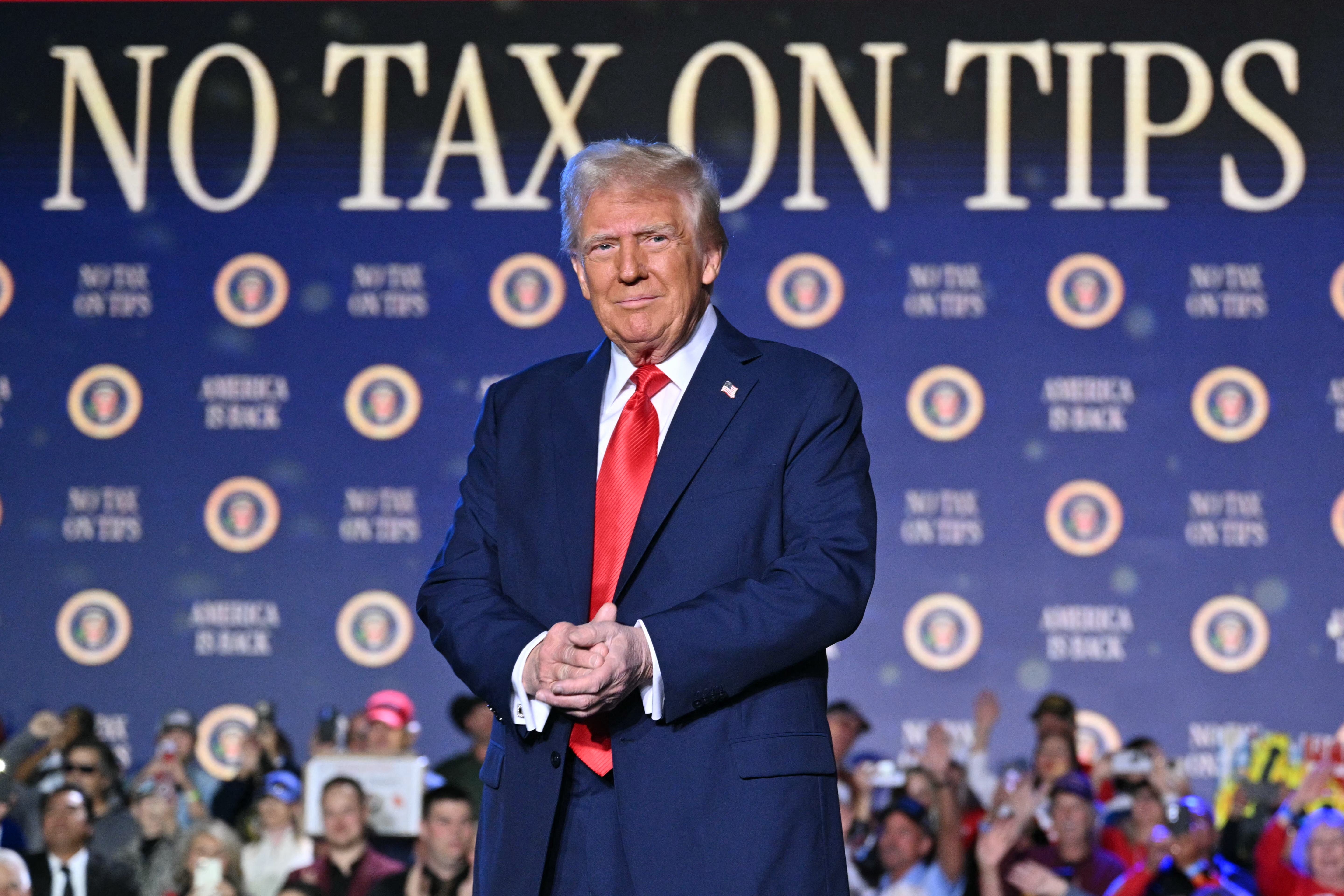 President Donald Trump promotes "no tax on tips" policy in Las Vegas, Nevada, in January 2024.