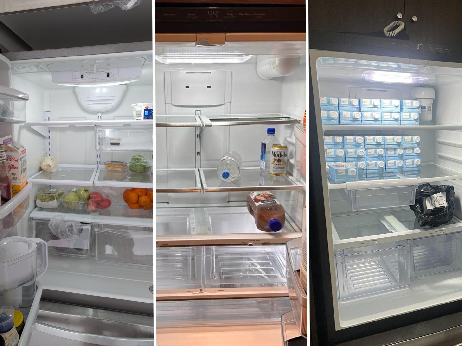 The fridges of Haokun Qin, Josh Sirota, and Boris Skurikhin are pictured.