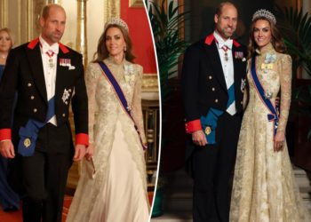 Kate Middleton is glowing in gold lace at UK state banquet with Trump