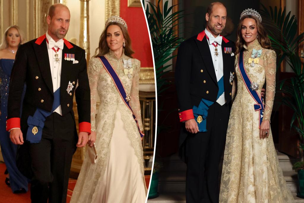 Kate Middleton is glowing in gold lace at UK state banquet with Trump