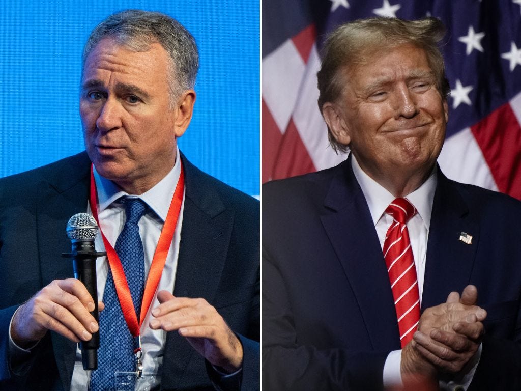 A composite image of Ken Griffin (left) and Donald Trump (right).