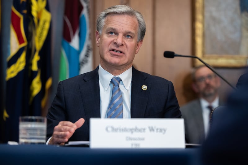 FBI Director Christopher Wray delivers opening remarks at a meeting of the Justice Department's Election Threats Task Force in Washington D.C., United States on September 4, 2024.
