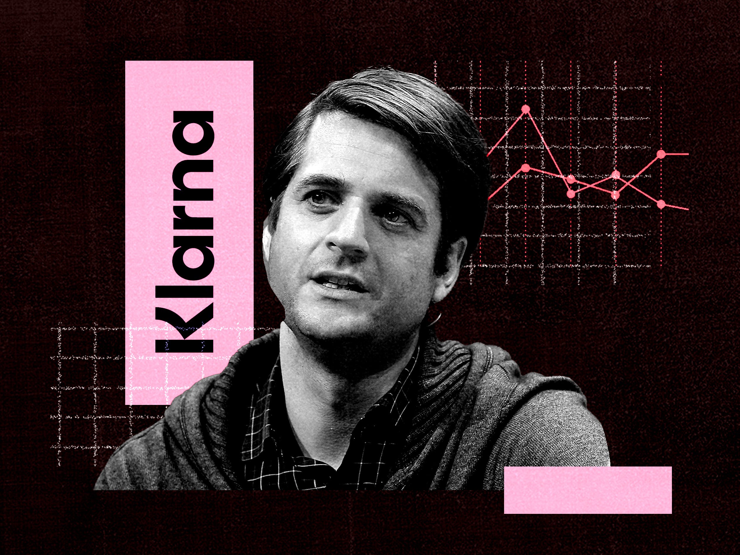 Collage of Klarna CEO Sebastian Siemiatkowski with its logo