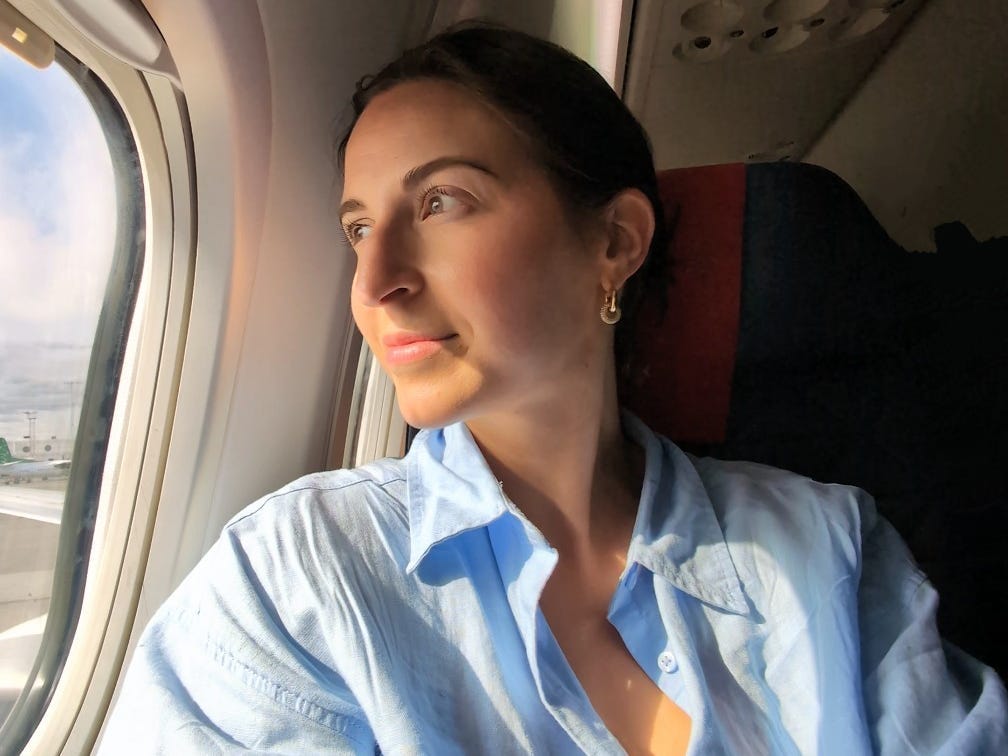 Courtney El Refai on a plane