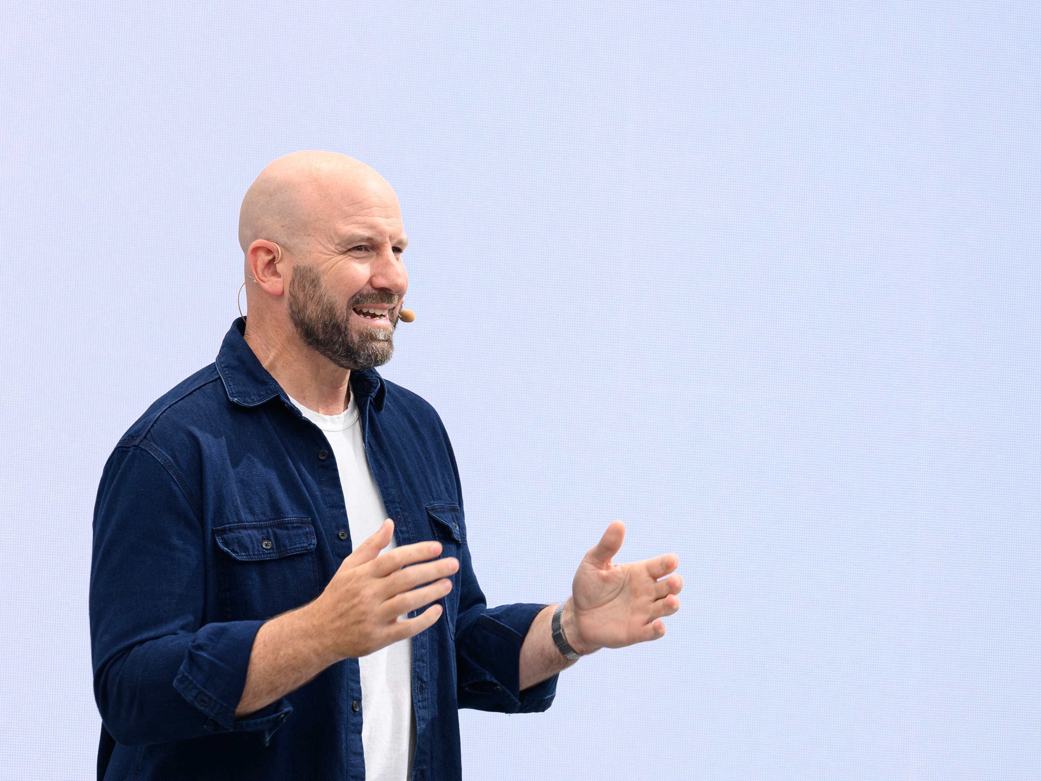 Meta CTO Andrew Bosworth speaking at Meta's headquarters in Melo Park, California.