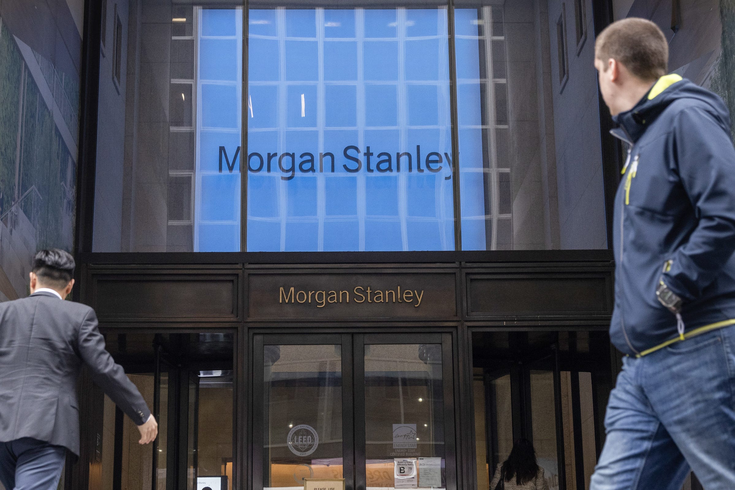 People outside the Morgan Stanley office