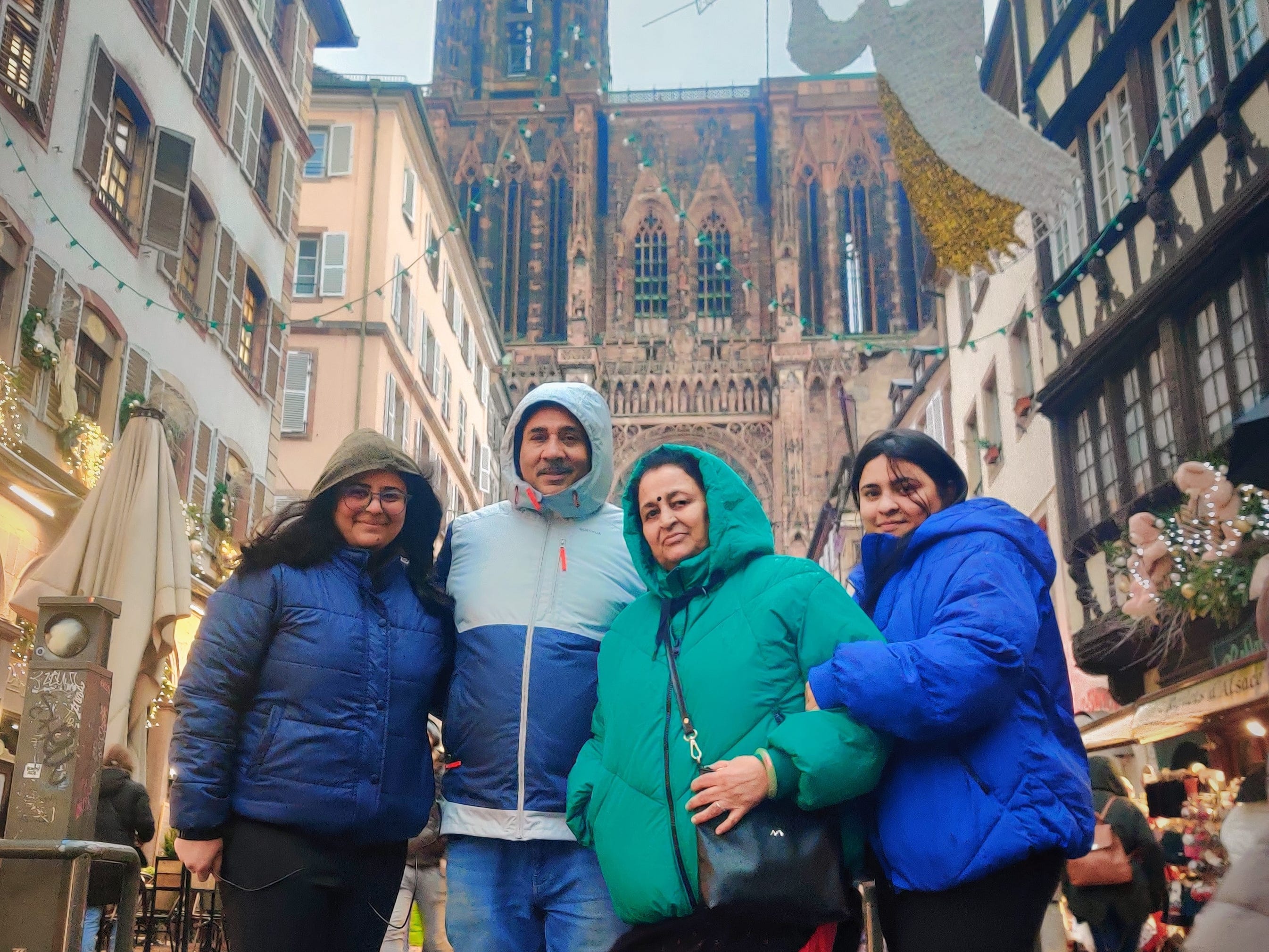 The writer with her family at the Strasbourg Christmas Market.