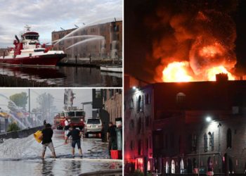 NYC warehouse built in 1870 gutted by fire as drones, fire boats and 250 FDNY battle blaze