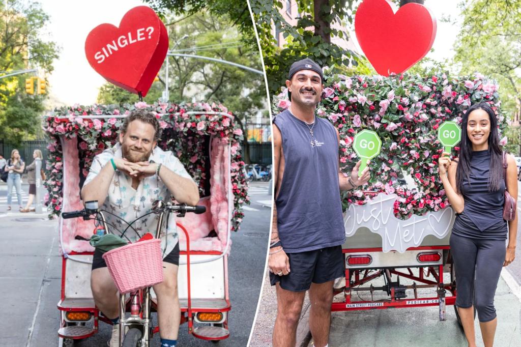 NYC’s mobile matchmaker wants to hook you up with a total stranger in under 10 minutes — from the back of his wild, pink pedicab