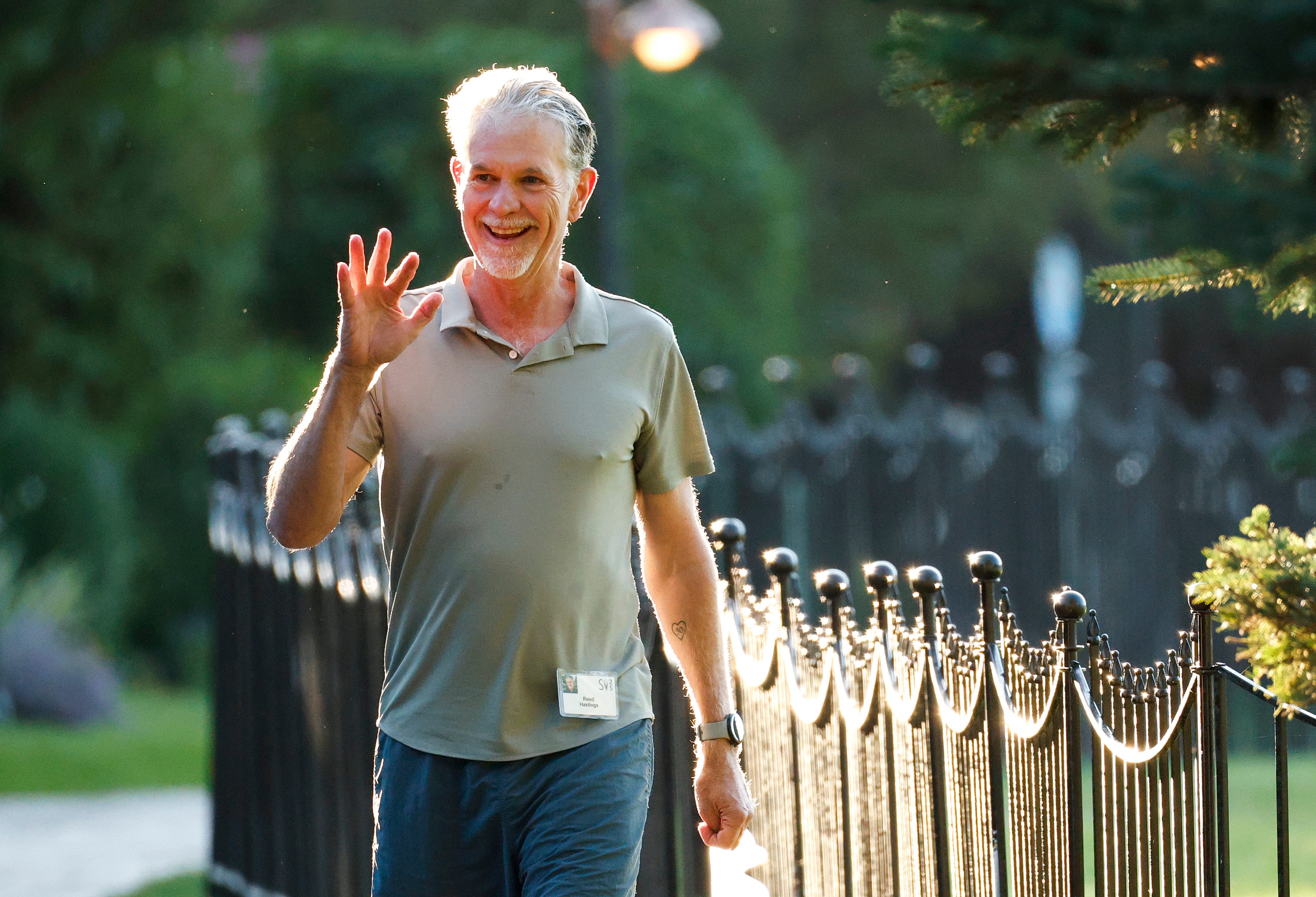 Netflix cofounder and chairman Reed Hastings walks to a morning session at the Allen & Company Sun Valley Conference in Idaho on July 10, 2025.