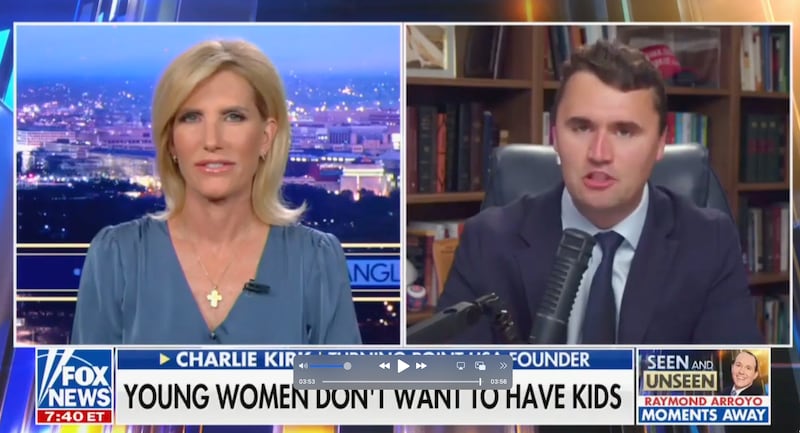 Ingraham invited right-wing podcaster Charlie Kirk to discuss the matter.