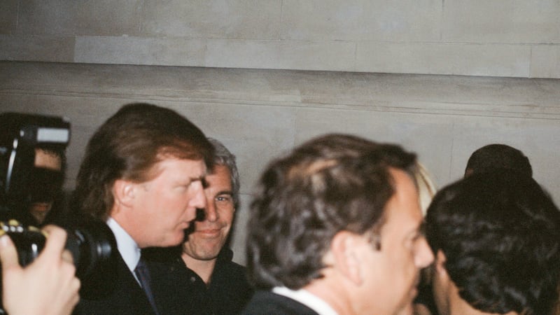 Businessman Donald Trump and financier Jeffrey Epstein attend a Victoria's Secret Angels event sponsored by Rogers & Cowan at the club  Duvet on 21st Street in New York City, New York on April 9, 1997.