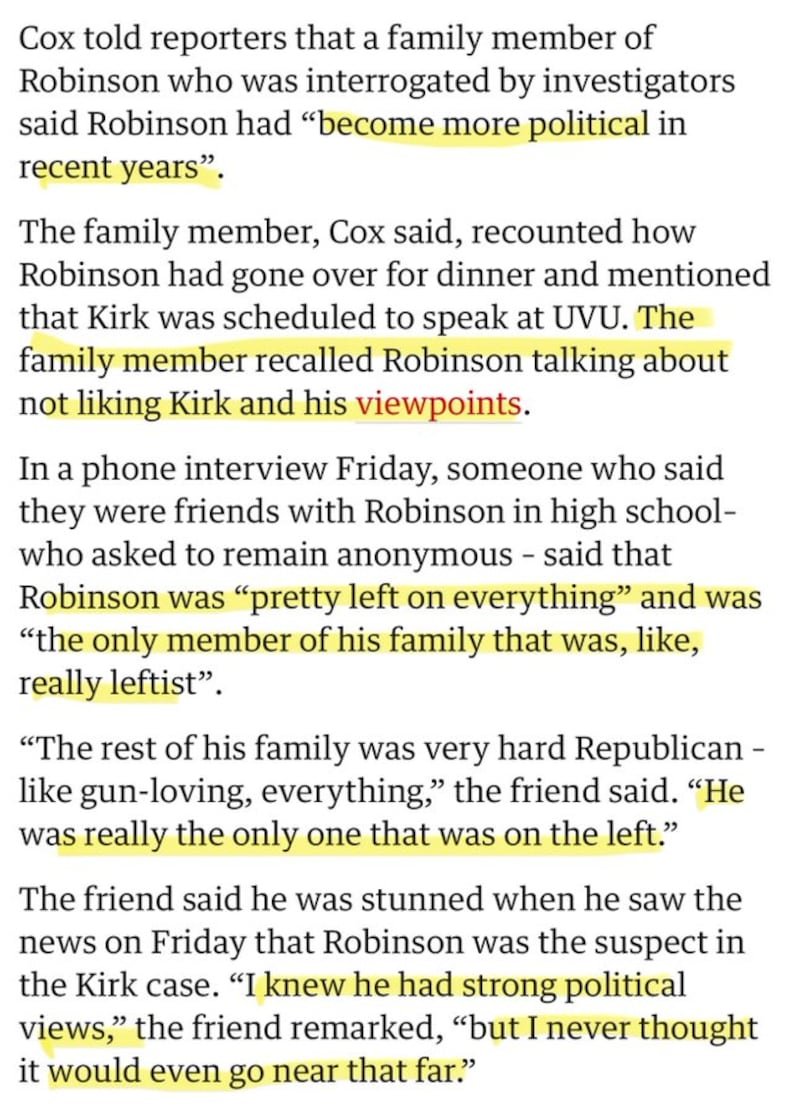 Retracted Guardian quotes on Tyler Robinson
