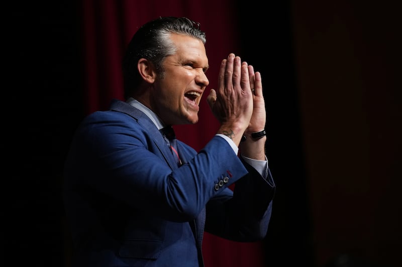 QUANTICO, VIRGINIA - SEPTEMBER 30:  U.S. Secretary of War Pete Hegseth speaks to senior military leaders at Marine Corps Base Quantico on September 30, 2025 in Quantico, Virginia. In an unprecedented gathering, almost 800 generals, admirals and their senior enlisted leaders have been ordered into one location from around the world on short notice. (Photo by Andrew Harnik/Getty Images)
