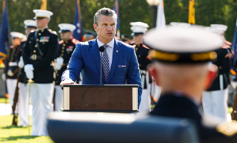 Pete Hegseth delivers remarks during the Department of War 2025 National Prisoner of POW/MIA Recognition Day ceremony at the Pentagon on September 19, 2025 in Arlington, Virginia.