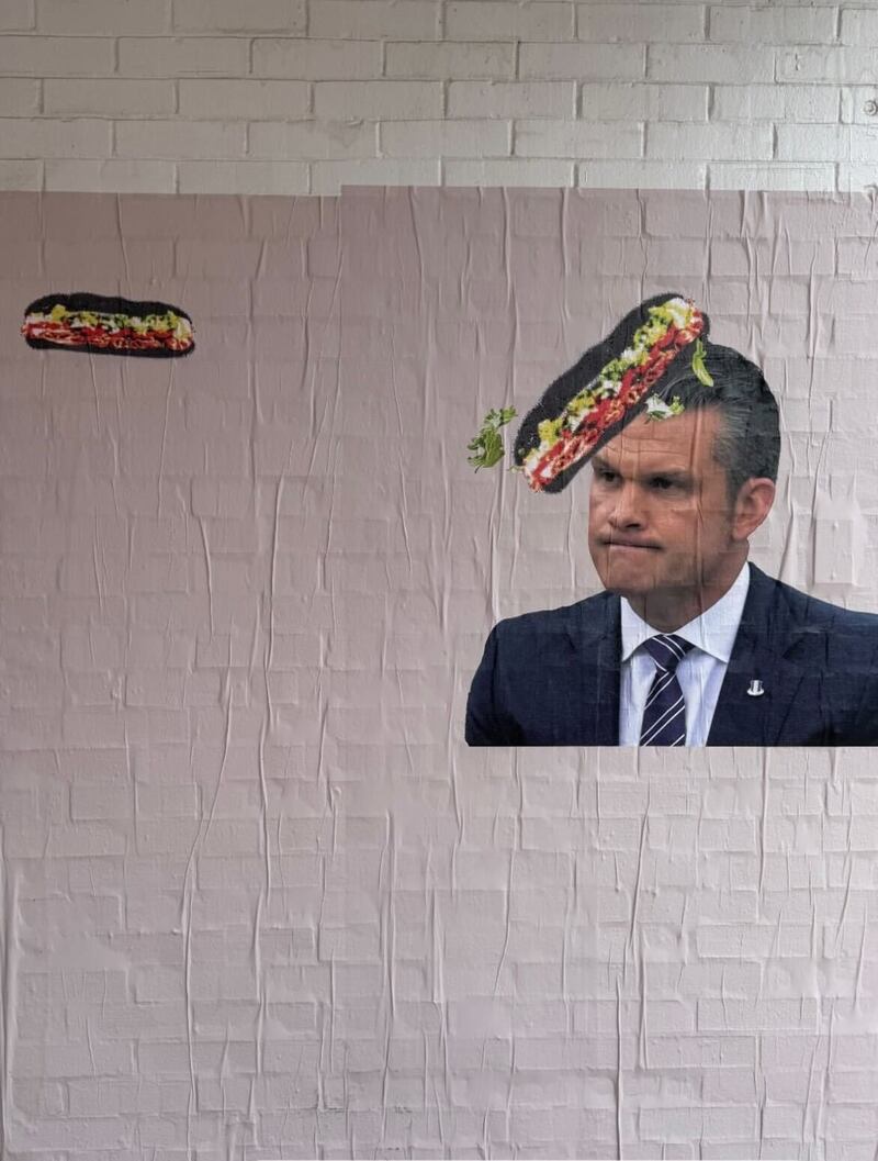 An image of Pete Hegseth appeared in Georgetown, northwest Washington.