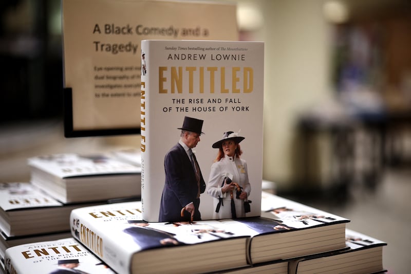 Copies of the biography "Entitled: The Rise and Fall of the House of York" by Andrew Lownie about Prince Andrew and Sarah Ferguson.