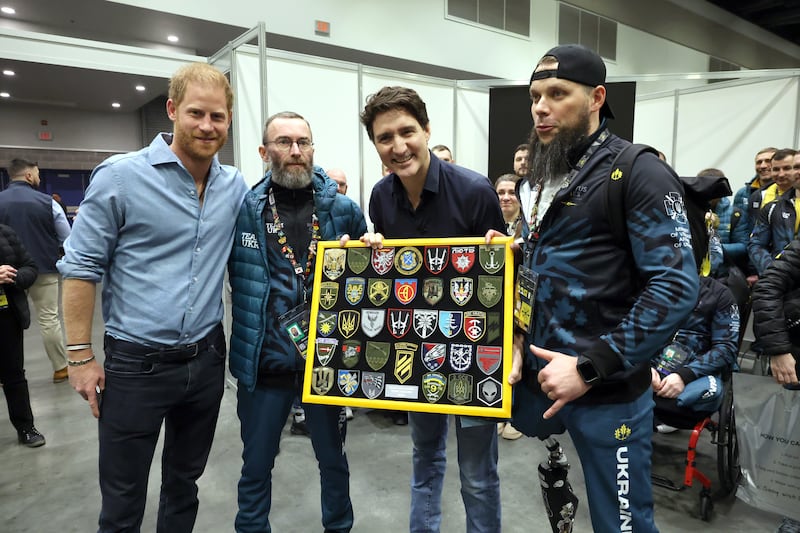 Prince Harry, with members of Team Ukraine at the Invictus Games in Vancouver on February 16, 2025