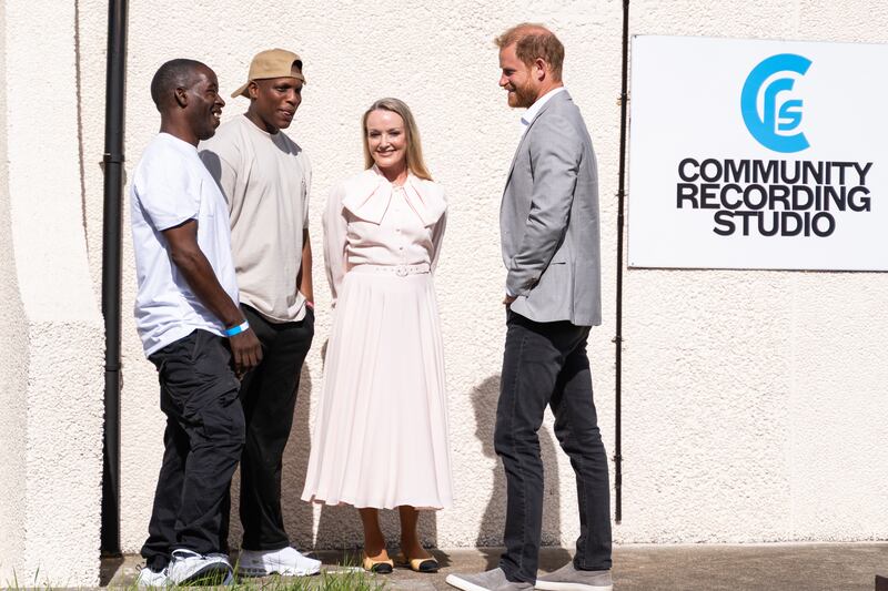 Prince Harry, visits the community recording studio in St. Anns on Sept. 9, 2025, in Nottingham, England. (Photo by Luke Brennan/Getty Images)