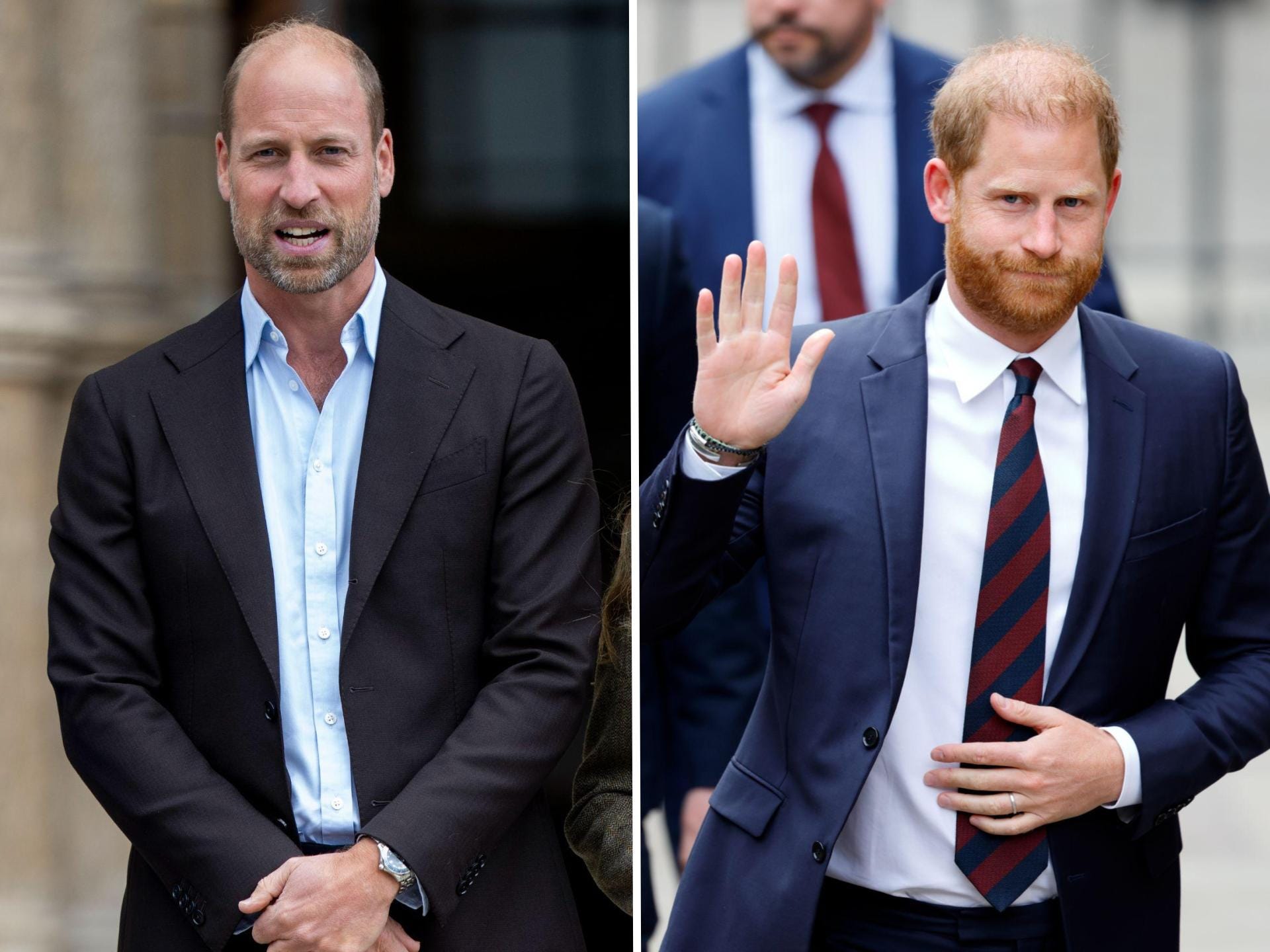 A side-by-side of Prince William and Prince Harry.