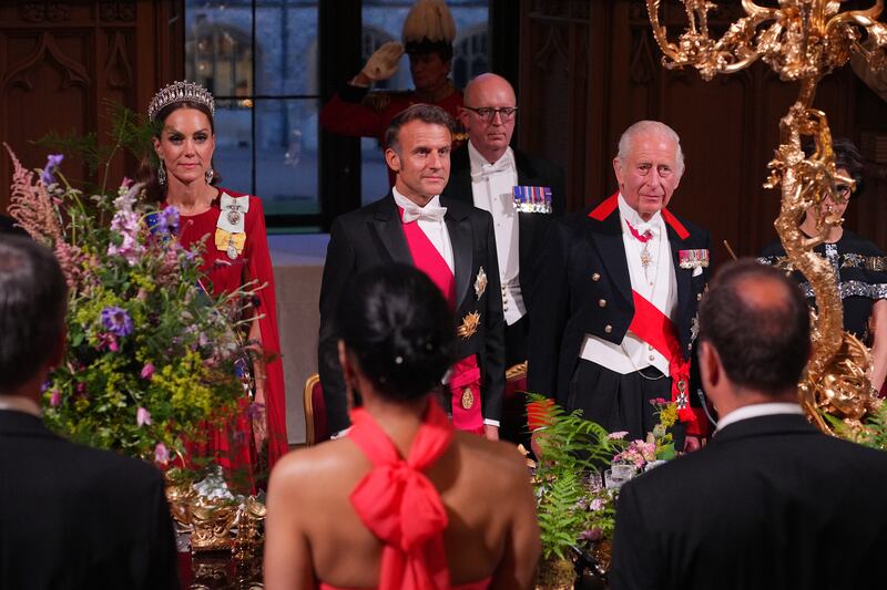 Catherine, Princess of Wales, Emmanuel Macron and King Charles III