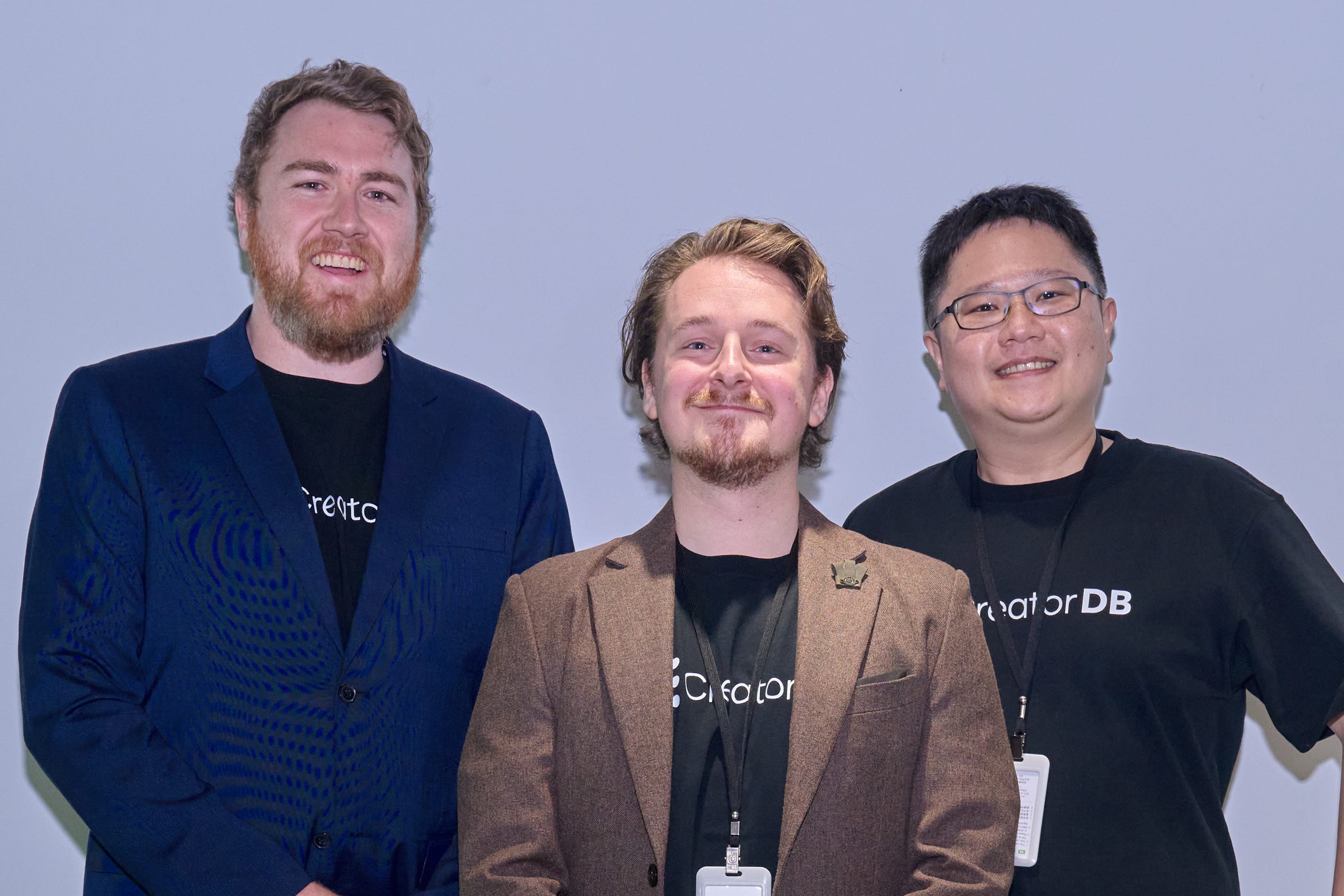 Pictured from left to right are CreatorDB cofounders Noah Hynam (president), Clayton Jacobs (CEO), and Andy Chou (VP of engineering).