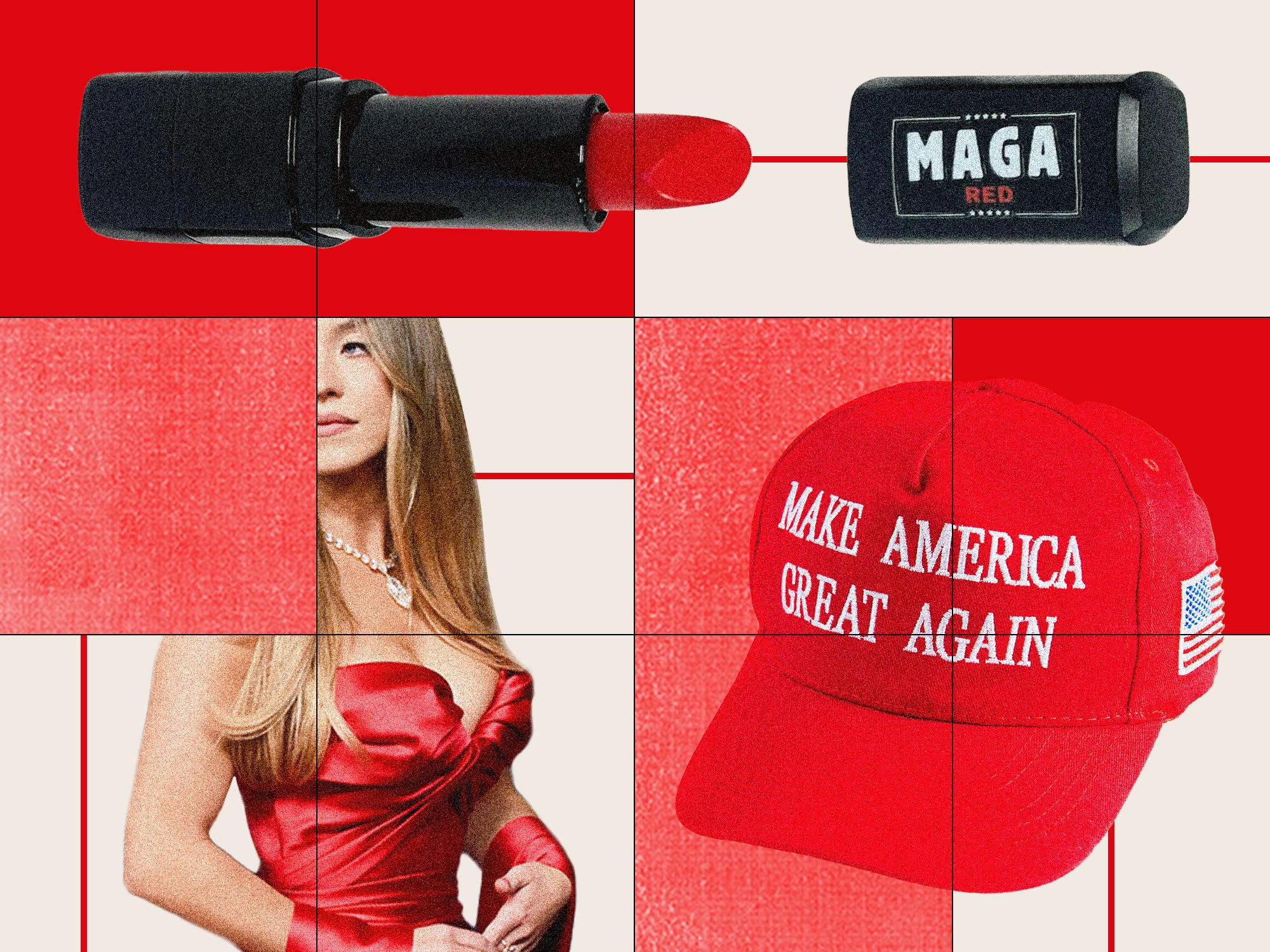 A collage of red items