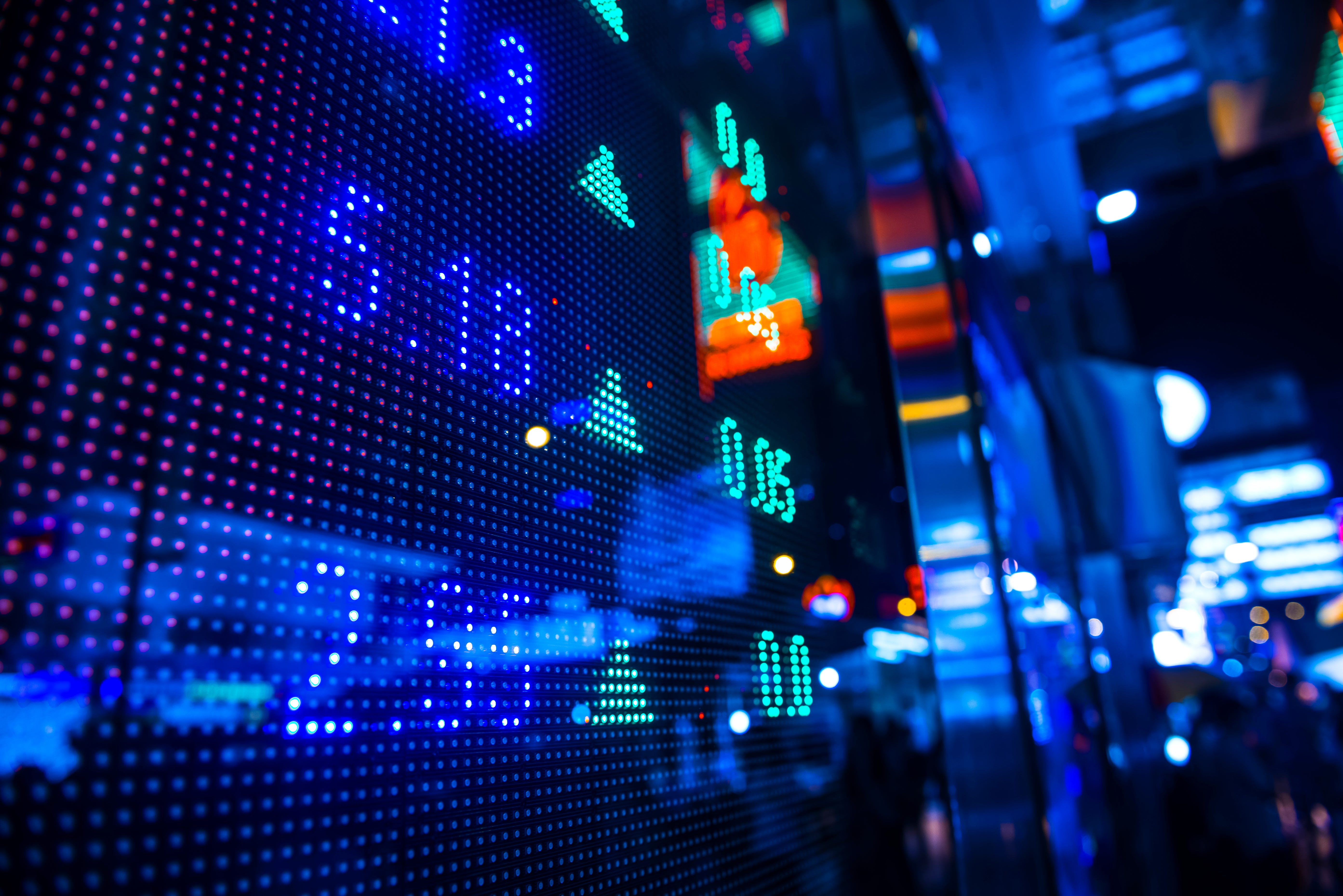 Image of a stock ticker at night