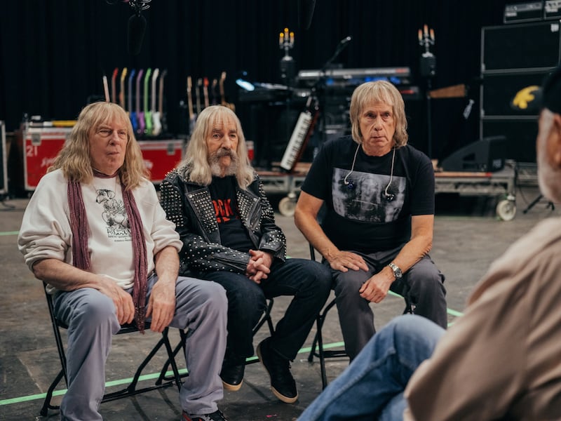 Michael McKean, Harry Shearer, Christopher Guest, and Rob Reiner in “Spinal Tap 2: The End Continues.”