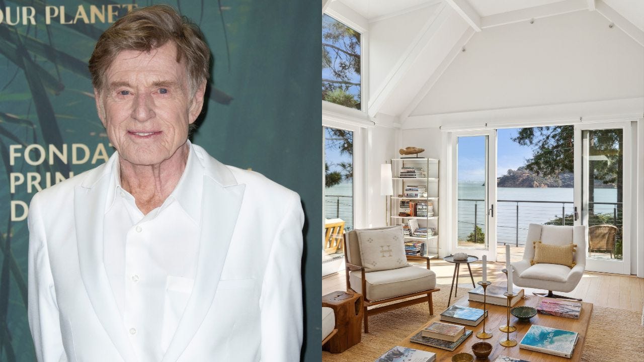 Robert Redford (left) and the interior of a home in California (right).