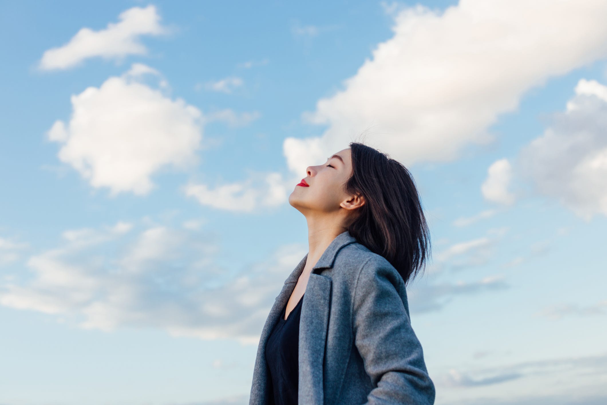 woman breathing in gratitude