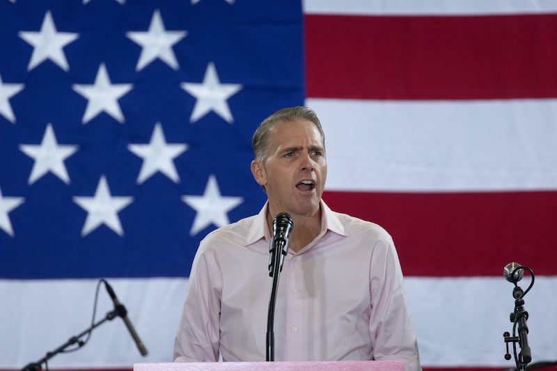 Scott Jennings speaks at a rally on August 23, 2025 in Cedar Rapids, Iowa.