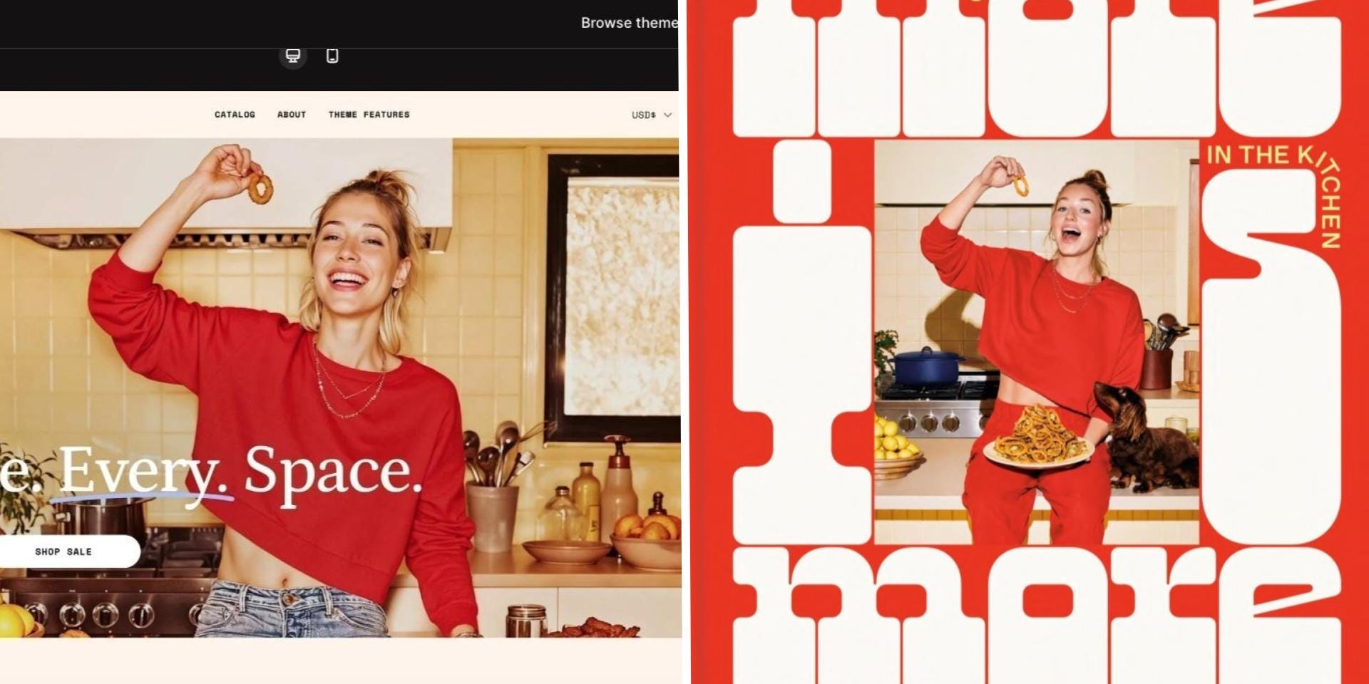 Side by side of shopify site and molly baz