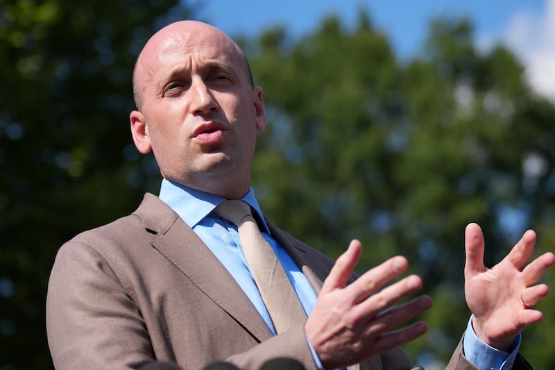 White House Deputy Chief Of Staff Stephen Miller speaks to members of the media outside the White House on August 29, 2025 in Washington, D.C.