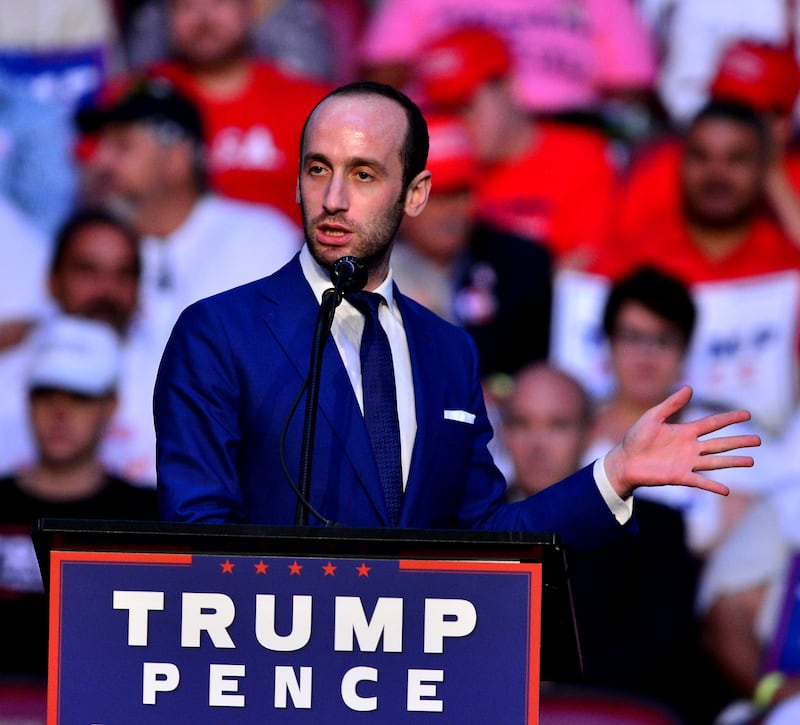 SUNRISE, FL - AUGUST 10:  Stephen Miller speaks during Donald J. Trump campaign event at the BB&T Center on August 10, 2016 in Fort Lauderdale, Florida.  (Photo by Johnny Louis/WireImage)