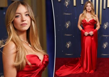 Sydney Sweeney smolders in red-hot strapless gown on Emmys 2025 carpet