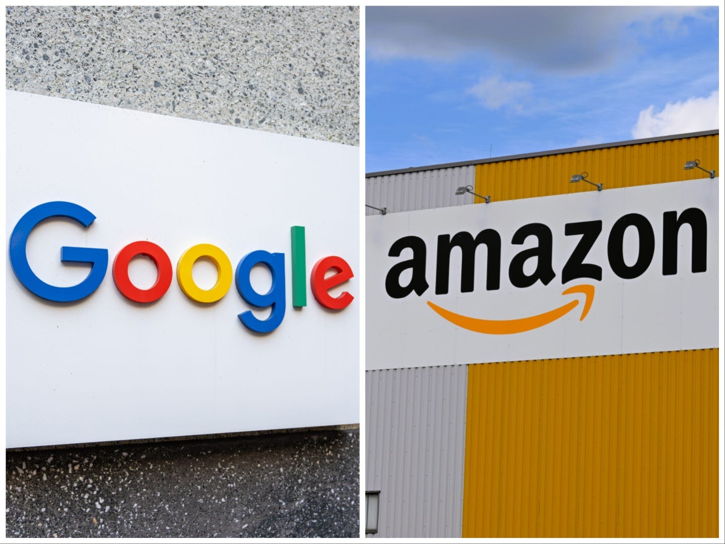 Google logo; Amazon logo.