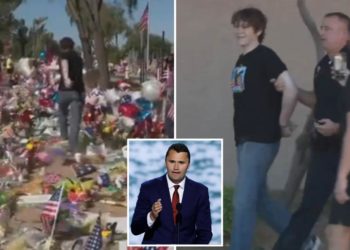 Teen in t-shirt similar to one worn by accused Charlie Kirk killer tramples memorial outside Turning Point USA