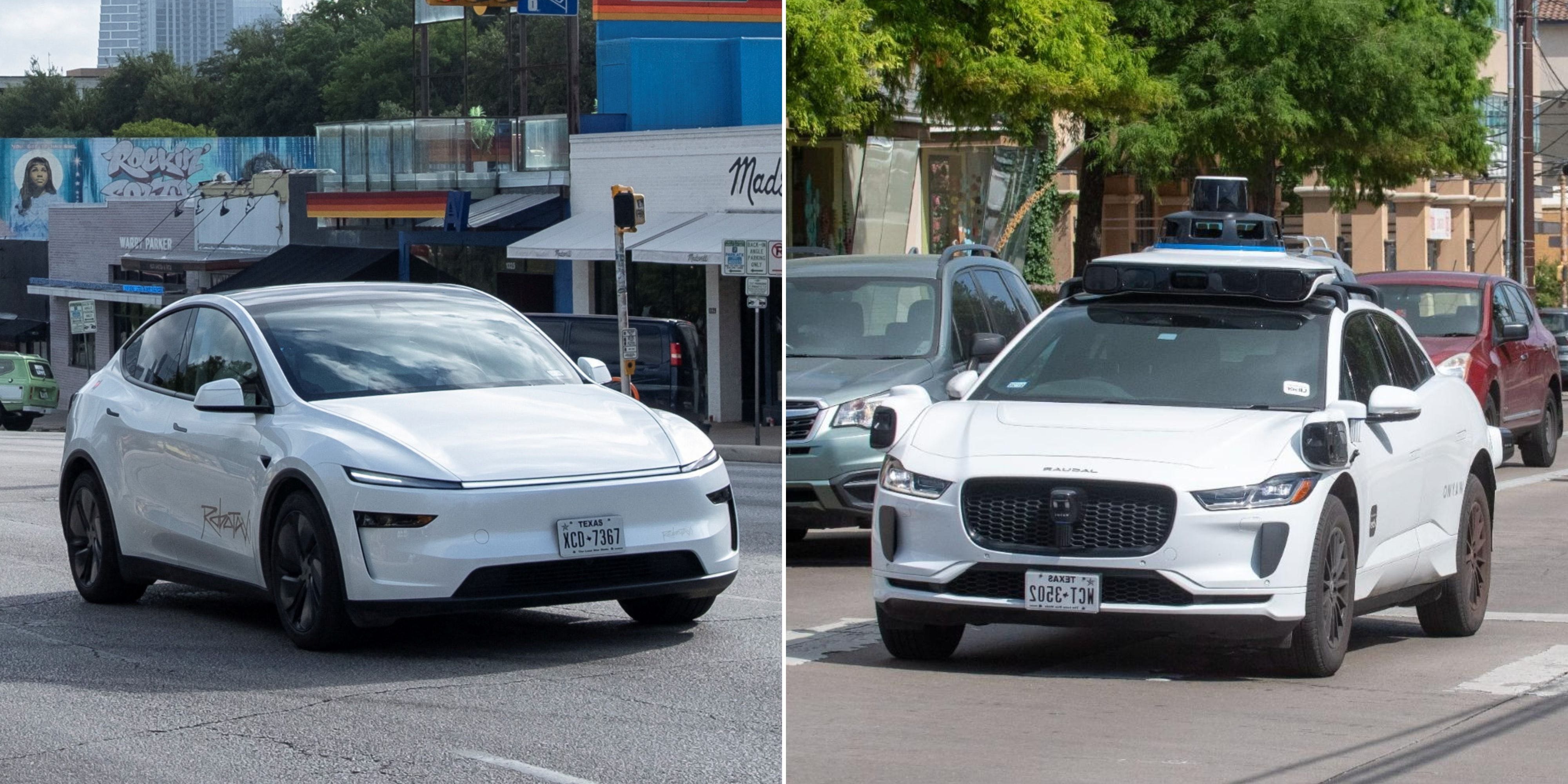 Tesla robotaxi and Waymo robotaxi