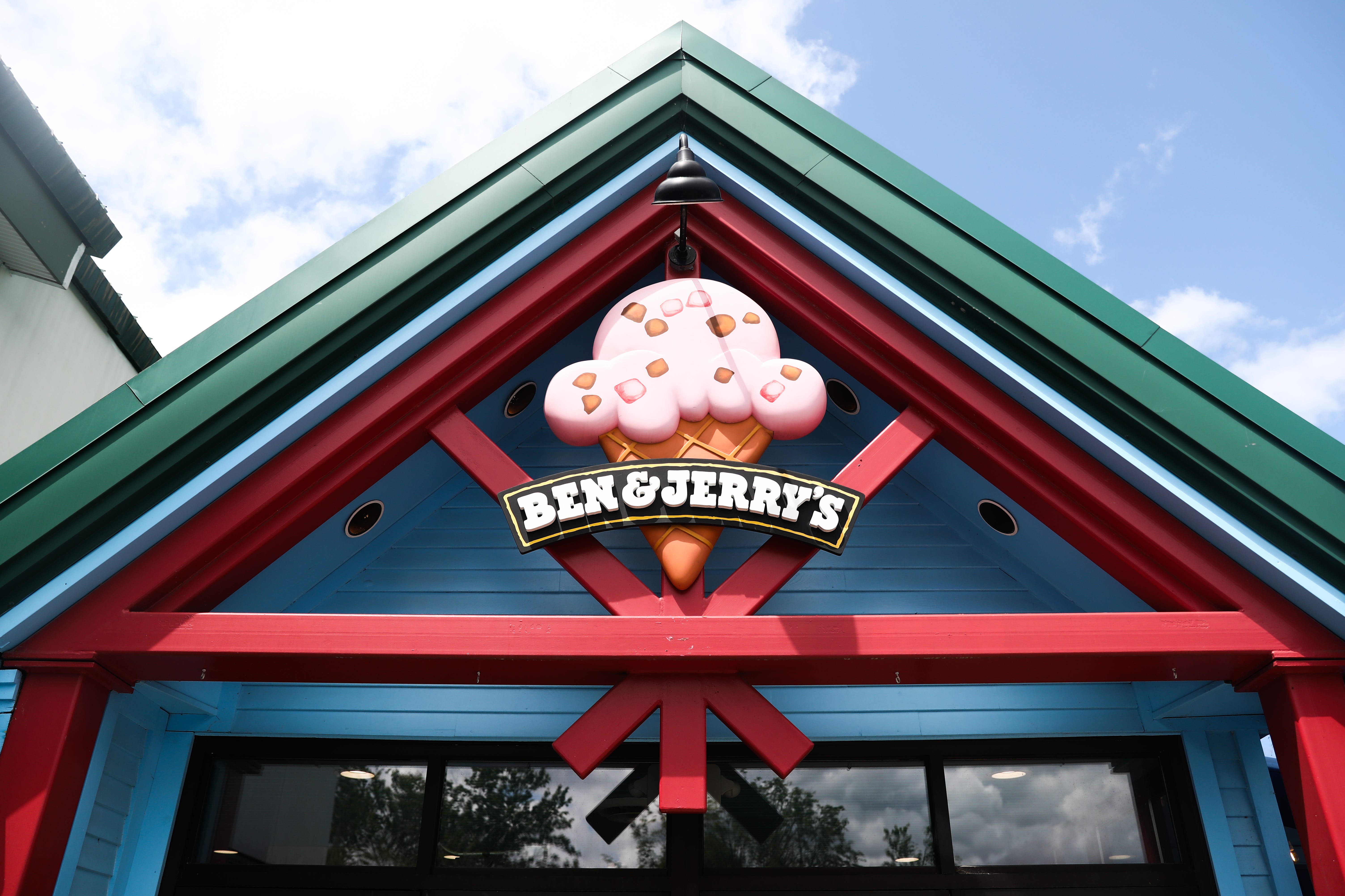 A Ben and Jerry's logo seen on a storefront.