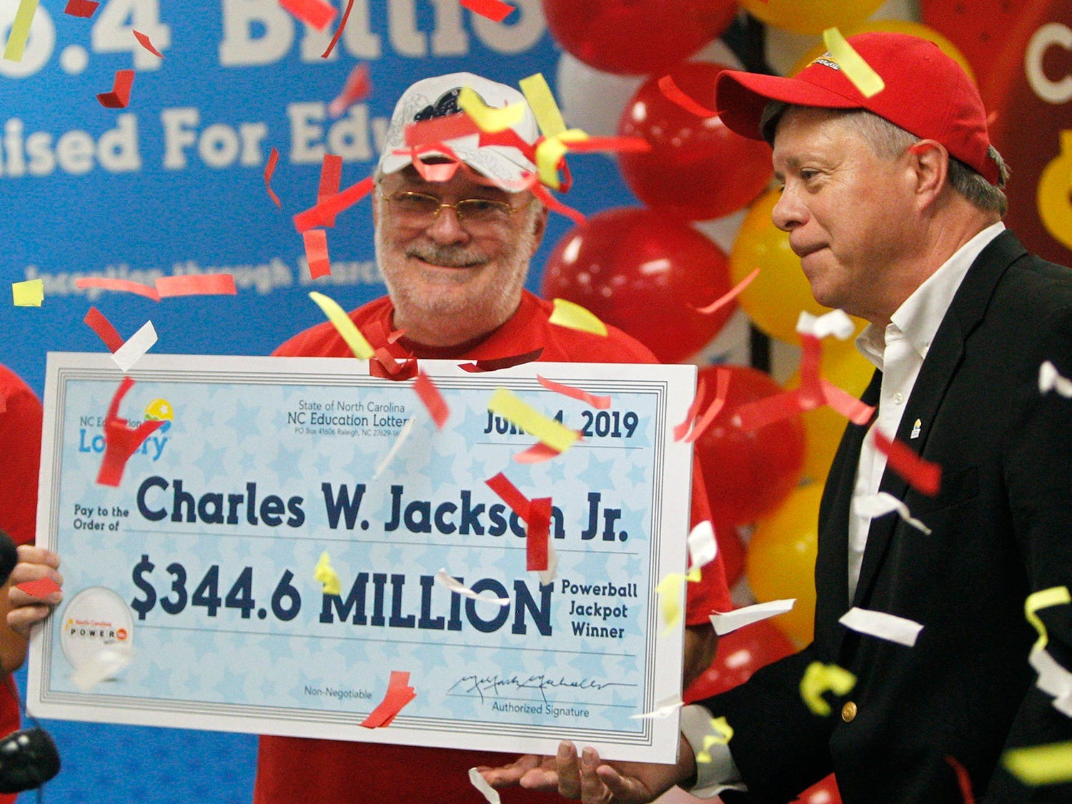 Charles W. Jackson Jr. is introduced as the winner of the $344.6 million Powerball jackpot on June 4, 2019.