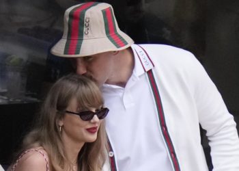 Travis Kelce says introducing Taylor Swift as his fiancee makes him ‘giddy’
