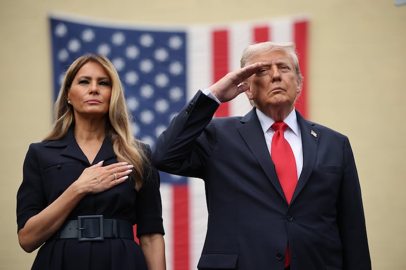 President Donald Trump and First Lady Melania Trump at the Pentagon for a ceremony commemorating those lost in the September 11, 2001, terror attacks.